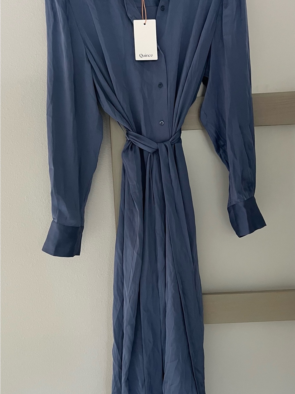 Quince Silk Maxi Shirt Dress Womens Size XL Moonstone Blue Belted Washable NWT! - Picture 10 of 12